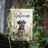 Floral Schnauzer Garden Flag Spring Summer House Flags 28 x 40 Double Sided Flower Dog Yard Flags for Outside Large Outdoor Welcome Flags