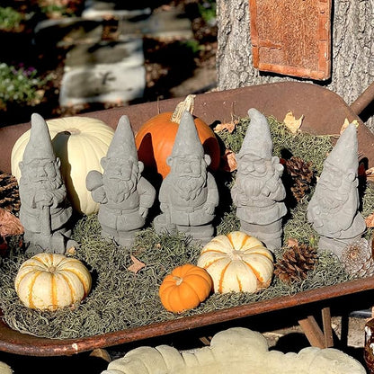 Vintage Garden Gnomes (Set/5): Solid Durable Stone Statue with Aged Texture. Sealed for Outdoor Use. Handcrafted USA. (Antique/Gray)
