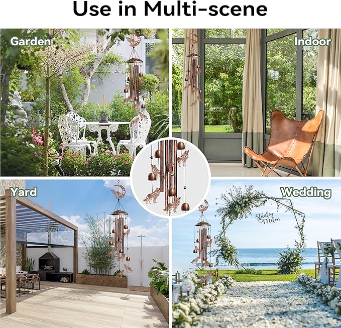 Wolf Wind Chimes for Outside, Decorative Wind Chimes Wolf Gifts for Women/Men, Memorial/Birthday Gifts, Garden Decor for Outside, Patio or Yard, Durable Chimes for Outdoors