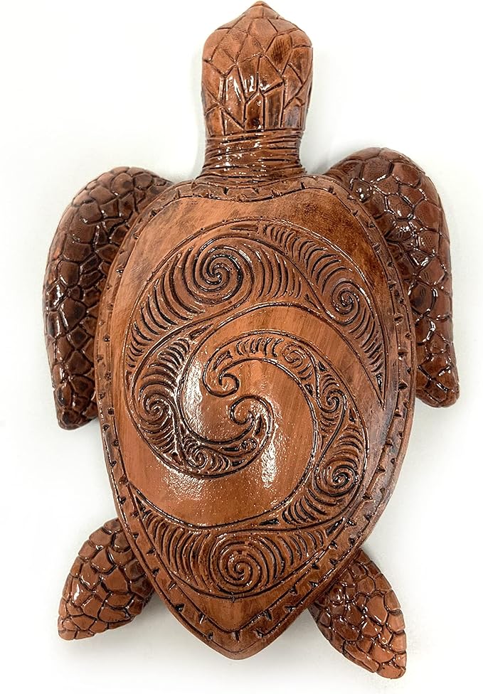 6-Inches Imitative Wood Carving Sea Turtle Statue Resin Hawaiian Turtles Sculpture Garden Tortoise Figurine Decorative Animal Statue for Home Indoor Outdoor Decor Patio Lawn Yard Ornaments