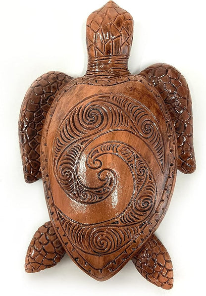 6-Inches Imitative Wood Carving Sea Turtle Statue Resin Hawaiian Turtles Sculpture Garden Tortoise Figurine Decorative Animal Statue for Home Indoor Outdoor Decor Patio Lawn Yard Ornaments