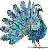 Alpine Corporation 23" Tall Outdoor Metallic Peacock Tail Spread Yard Statue, Vibrant Garden Sculpture for Patio, Lawn, or Entryway, Multicolor