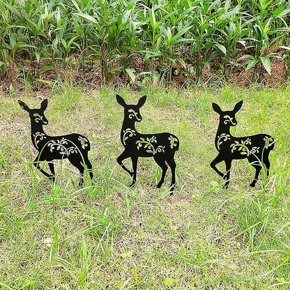 Tipmant Metal Iron Art Decoration Animal Silhouette Decorative Stakes Statues Ornament Crafts for Outdoor Gardens, Yard, Courtyards, Parks, Lawns, Potted Plants, Patio (3 Deers)