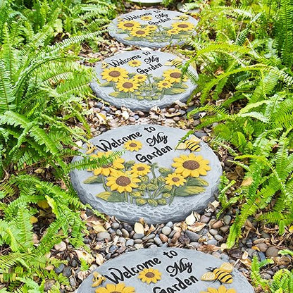 Sunflower Bees Stepping Stone for Garden, Decorative Garden Stone for Yard, Patio, Garden or Walkway - Outdoor or Indoor Home Decoration(Animals)