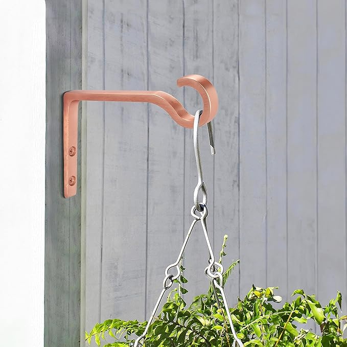 Monarch Abode Plant Hangers – Wall Mount Plant Hooks for Hanging Baskets, 6 Inch Metal Brushed Copper Fence Wall Plants Hanger for Outdoor Indoor, Flower Pot, Bird Feeder, Wind Chime Bracket, 2 Pack