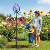 Multi-Functional Yard Wind Spinners with Solar Lights Outdoor Garden,YNGFIL Large Ornaments Outdoor with Double Shepherds Hooks and Coconut Fiber Liner Hanging Planters (83 in)