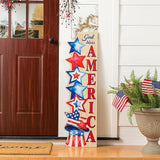 Glitzhome Patriotic Porch Sign, 4th of July Independence Day Welcome Sign with Timer, Memorial Day 42"H Farmhouse Wooden "AMERICA" Porch Decor Hanging Sign Front Door Porch, Standing Home Decor