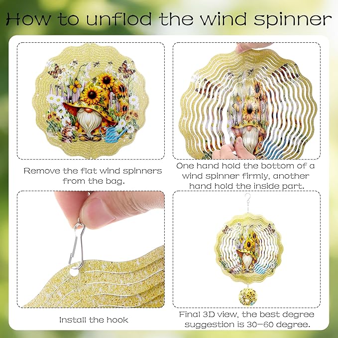 Metal Wind Spinners Outdoor - 3D Kinetic Art Hanging Ornaments Sunflower Gnome Wind Spinner Patio Lawn Garden Yard Balcony Indoor Home Decor Gnomes Gifts for Women Mom Grandma Wife Friends