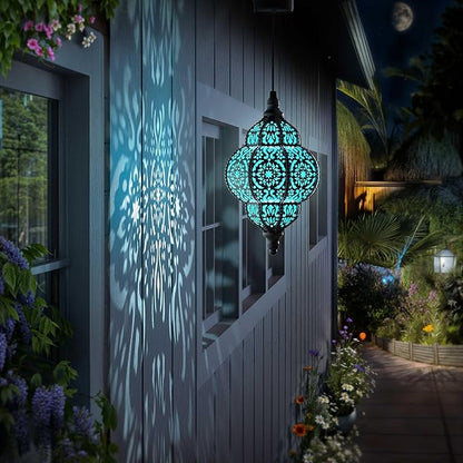 Hapjoy Hanging Solar Lights Outdoor Garden Decor Solar Lantern Waterproof Plastic Moroccan Outdoor Decorations for Patio Pathway Yard Backyard Garden Decorative (1, Black)
