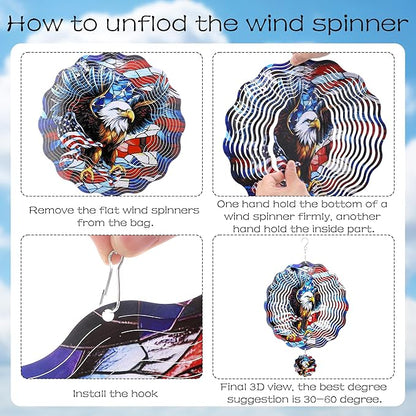 American Eagle Wind Spinner - 3D Stainless Steel Wind Spinners Outdoor Kinetic Art Spinning Decor 12 Inch 250 Anniversary Hanging Ornaments for Patio Lawn Garden Yard Indoor Balcony Home