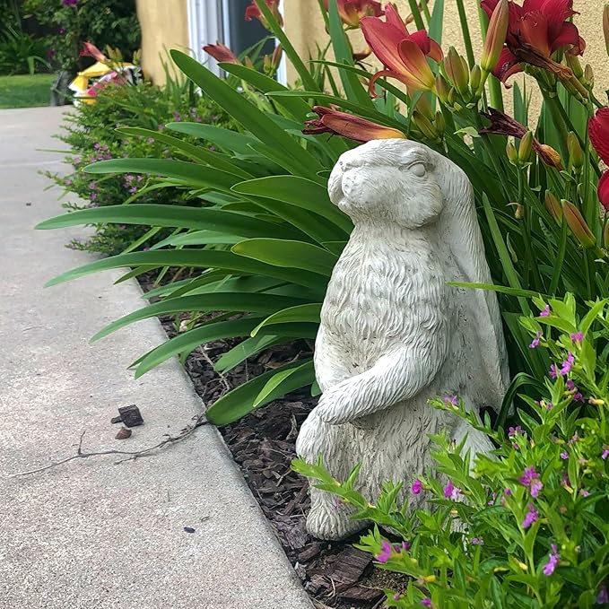 Vintage English Hare Statue: Solid Durable Stone with Aged Texture. Perfect for Home Decor & Sealed for Outdoor Use. Handcrafted USA. (Classic/White)