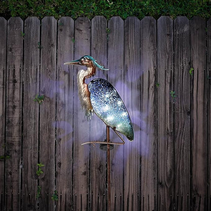 TERESA'S COLLECTIONS 42 inch Glass Blue Heron Solar Stake Light + Metal Pelican Statue for Garden Decor, Decorative Bird Art Sculpture Ornaments for Patio Lawn Backyard Outdoor Decorations