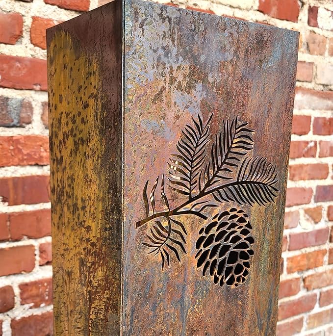 Pinecone Garden Column - Garden Decor - Garden Statue - Well Cover - Landscape Light Cover - Utility Box Cover - Outdoor Furniture and Decor (12" T x 3.5" W x 3.5" D)