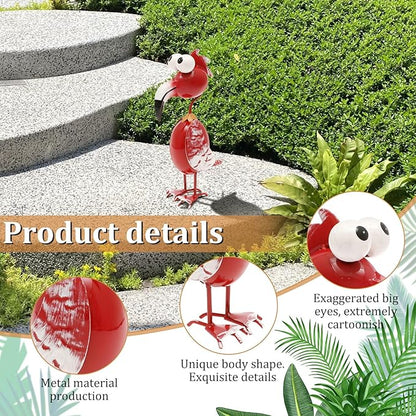 Metal Decor Yard Art, Cute Outside Garden Decoration for Home, Rust Resistant Weatherproof Outdoor Garden Statues for Patio, Lawn, Multi Scene Ornamentation (Red)