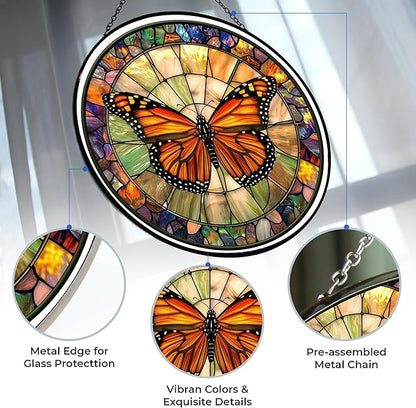 Monarch Butterfly Suncatcher, Stained Window Hanging-Suncatcher for Window, Nativity Scene Window Hanging Stained, Christmas Ornaments Home Xmas Decor, Christian Gift for Family Mom