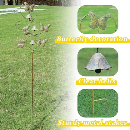 Butterflies Garden Stakes with Bells - Decorative Outdoor Yard Art, Decorative Garden Stakes for Outside Garden, Patio, Flower Bed, Pathway.