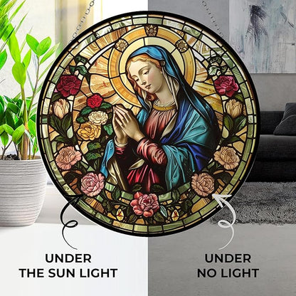 Virgin Mary Stained Glass Window Hanging Stained Glass Suncatcher Birthday Gift for Mom Grandma Teacher Women Friend Memorial Hook