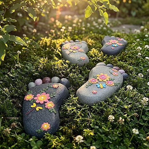 Stepping Stones Garden Decorative Stones for Patio, Deck, Garden or Sidewalk Home Decor Footprint Shaped Stepping Stones Set of 2 （Dark Grey）