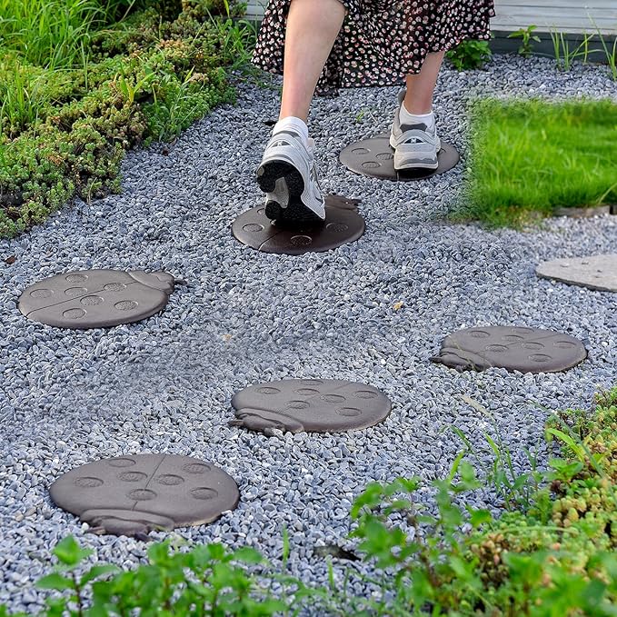 Sungmor Cast Iron Ladybug Stepping Stones, Sturdy Metal Stepping Mat for Front Door, Outdoor Walkway Decorative Statue, Garden Path Pavers for Yard Lawn Landscaping