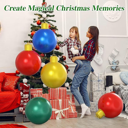 4 Pcs 16 Inch Large Inflatable Christmas Ornaments Balls for Outdoor Decoration, Big Inflatable Christmas Decoration Balls for Yards, Lawns, Porches, Gardens, Front Doors or Windows Decor
