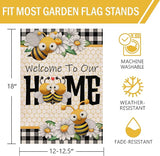 Furiaz Welcome to Our Home Bumble Bee Spring Summer Decorative Garden Flag, Daisy Yard Buffalo Plaid Check Home Outside Decorations, Flower Farmhouse Burlap Outdoor Small Decor Double Sided 12×18