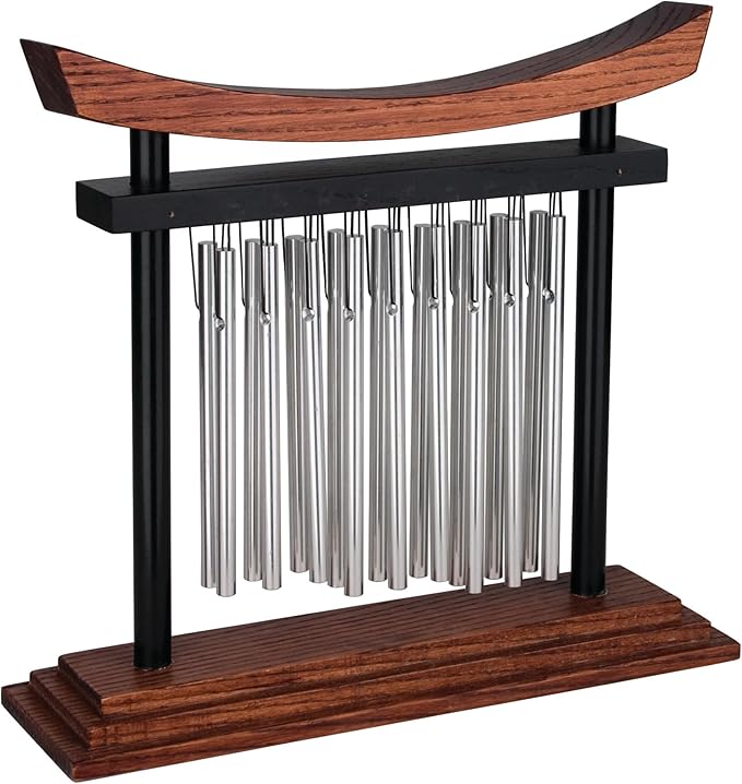 Woodstock Wind Chimes Tranquility Table Chime -Silver Aluminum Solid Rods, Small 9 - Inch Tall, Bell Percussion Instrument for Meditation, Yoga, Classrooms, Offices, Great for Awareness, Relaxation.