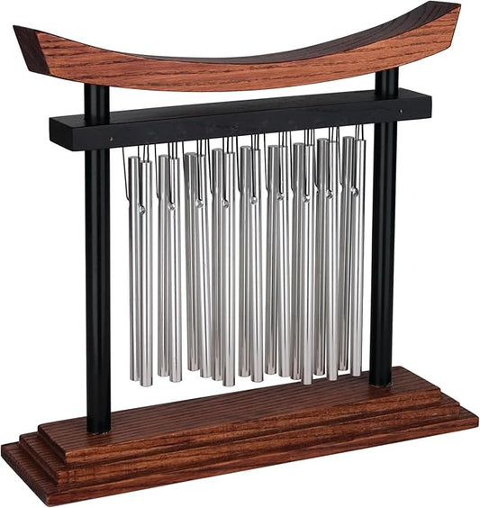 Woodstock Wind Chimes Tranquility Table Chime -Silver Aluminum Solid Rods, Small 9 - Inch Tall, Bell Percussion Instrument for Meditation, Yoga, Classrooms, Offices, Great for Awareness, Relaxation.