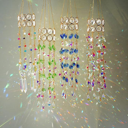 HDCRYSTALGIFTS 14.5'' Length Crystal Suncatchers, Hanging Crystals Sun Catcher with Colorful Beads Chain Rainbow Maker for Window Indoor Outdoor Home Office Garden Decoration