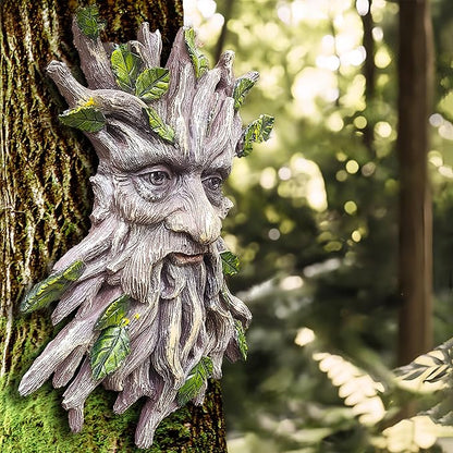 Teaeeno Charming Tree Face Garden Decor, Whimsical Old for Man Resin Statue with Foliage Features, Large Outdoor Tree Hugger for Yard Art, Root Detail, Trees Decorations Outdoor Wallmounted Statue