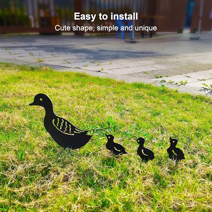 Haofy Duck Silhouettes Yard Art 4Pcs Metal Iron Stakes for Scare Birds Rabbits Squirrels, Farmhouse Pathway Lawn Decor, Bonsai Display Outdoor Garden