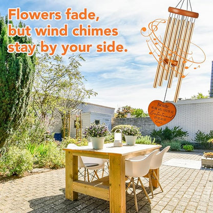 Bestie Gifts for Women, 25.5" Aluminum Wind Chimes for Outside with Heart Catcher, Bestie Birthday Gifts for Soul Sister, Bestfriend BFF, Friendship Gift for Birthday, Christmas, Home Decor