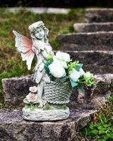 Garden Statue with Planter, Fairy Sculpture Flower Pot with Solar Light for Home Garden Planter Decoration, Yard Decor,Resin H 15 Inch (Fairy with Planter)