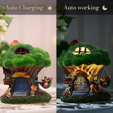 TERESA'S COLLECTIONS Fairy House Outdoor Statues with Solar Light for Garden Decor, Green Moss Resin Outdoor Cottage with Swinging Fairy, Lawn Ornaments Yard Decor Gifts for Mom Women, 5.1"