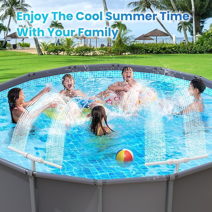 Pool Fountain for Above and In-Ground Pools, Dual Spray Waterfall Sprinkler Fountain, Above Ground Pool Accessories, Adjustable Waterfall Cooling and Relaxation(White)