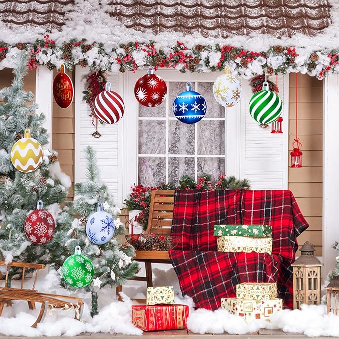 Sumind 10 Pieces Large Christmas Decorations Outdoor Christmas Hanging Ornaments Yard Lawn Signs Round Double Sided Porch Ornaments for Xmas Party Decor(Classic Style)