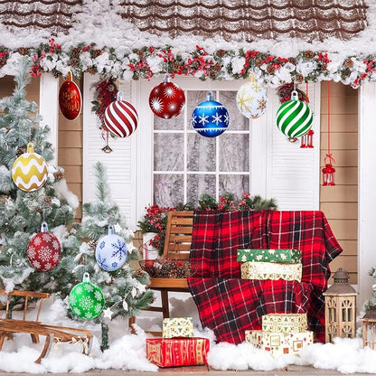 Sumind 10 Pieces Large Christmas Decorations Outdoor Christmas Hanging Ornaments Yard Lawn Signs Round Double Sided Porch Ornaments for Xmas Party Decor(Classic Style)