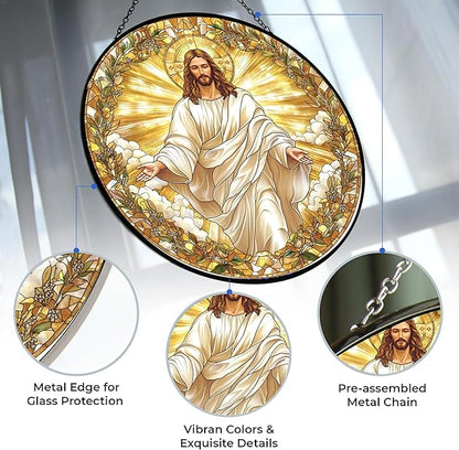 Jesus Christ Stained Glass Window Hanging by Clare Donovan,Hummingbird Sun Catchers Indoor Window Decor, Stained Glass Suncatcher Gifts for Women, Mother's Day