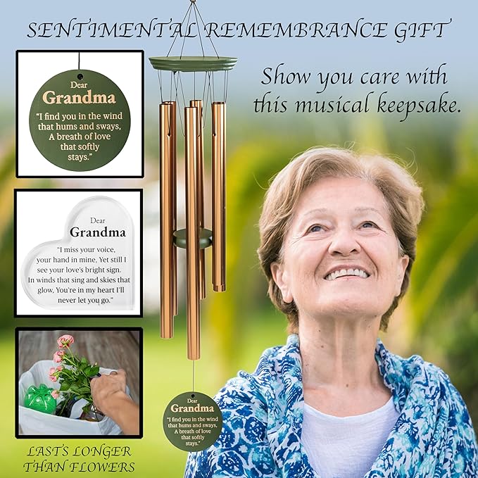 Memorial Wind Chime for Loss of Grandma, 31" Wooden Sympathy Wind Chime for Outside, in Memory Bereavement Condolences Remembrance Sympathy Gift for Funeral, Sentimental Memorial Gift for Family