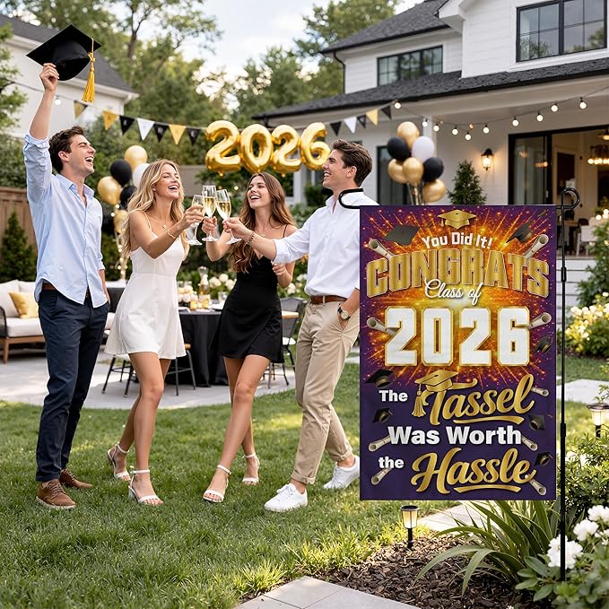 Graduation Decorations 2026 - Class of 2026 Garden Flag | Graduation Decor Party Favors Supplies for Outdoor Indoor Double-Side Backdrop Banner for Garden Porch Patio Lawn Yard Home,12x18Inch (Purple)