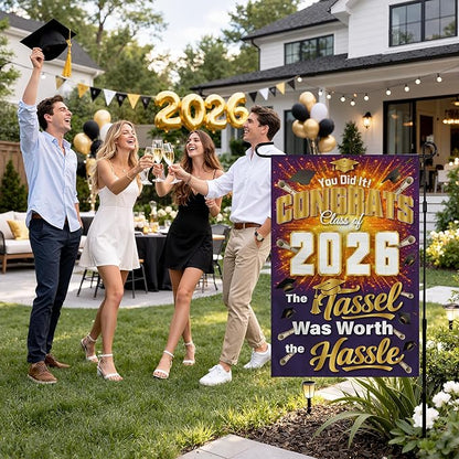 Graduation Decorations 2026 - Class of 2026 Garden Flag | Graduation Decor Party Favors Supplies for Outdoor Indoor Double-Side Backdrop Banner for Garden Porch Patio Lawn Yard Home,12x18Inch (Purple)