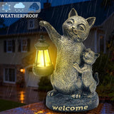 Cat Garden Statue Outdoor Decor - Solar Cat Garden Statue,Cats Figurine Ornaments,Waterproof Outdoor Sculptures for Yard Lawn Backyard Patio Balcony Home Decorations,Unique Cats Gifts for Women