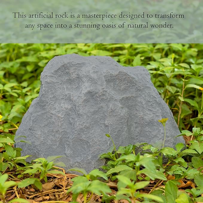 Gardenised Decorative Outdoor Weather-Resistant Artistic Artificial Faux Stone Rock, Garden Patio Granite Grey Fiberglass Stone, Charm Shaped