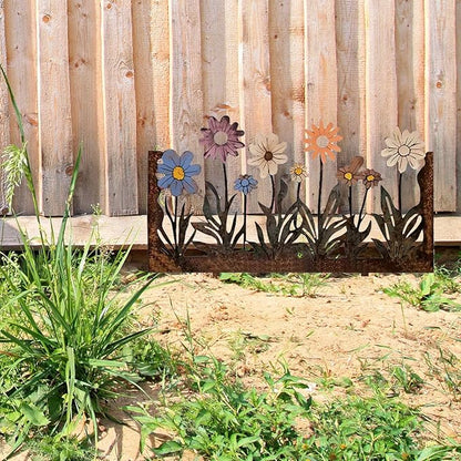Rusty Metal Wild Flowers Garden Stakes 11.82 x 8.47 inches, Decorative Flowers Yard Stake Metal Art for Outdoor Garden Lawn Decor (Flower-A)