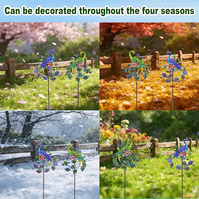 2 Pack Peacock Metal Decorative Garden Stakes - 29.5 Inch Patio Decor Art and Rust Resistant Metal Garden Decor for Indoor and Outdoor Decor - Perfect for Patio and Lawn Ornaments
