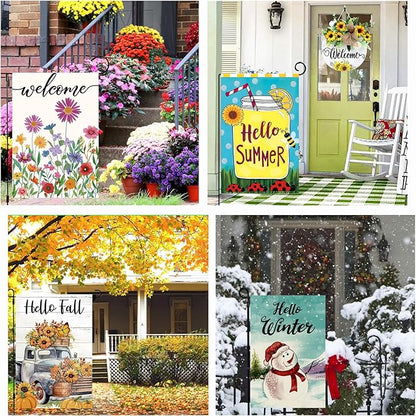 Seasonal Garden Flags Set of 12 Double Sided 12x18 Inch, Small Yard Flags for Outside, Spring Summer Fall Winter & Holiday Outdoor Decor, Halloween Christmas Easter Decorations for All Seasons