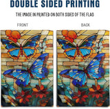 Stained Glass Butterfly Garden Flag Spring Summer Yard Flag Fall Floral Decorative Flags for Outside 12x18 Double Sided Small Seasonal Lawn Flags Rustic Outdoor Decor