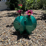Handmade Metal Bisnaga Cactus with Flowers - Garden Art Decor (Emerald)