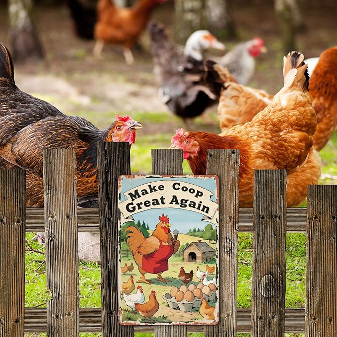 Funny Chicken Coop Signs and Accessories, Make Farming Great Again, Patriotic Farmhouse Metal Wall Art for Coop Farm Stand Chicken Farm Fresh Butt Nuggets Sign 8×12 Inch (yellow chicken coop)