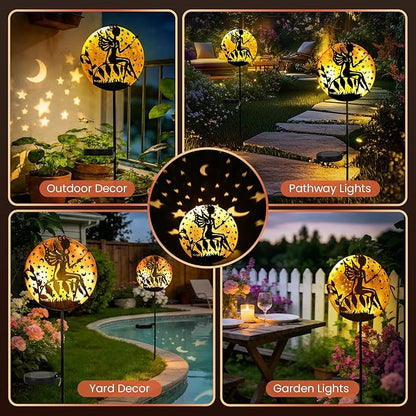 Solar Fairy Garden Lights, Metal Fairy Sculpture Pathway Stakes, Waterproof Outdoor Decorative Lights for Yard Patio Garden Porch, Gifts for Women Mom, 1 Pack