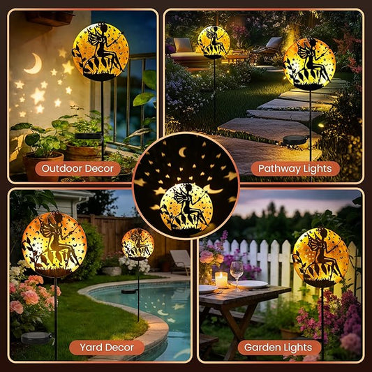 Solar Fairy Garden Lights, Metal Fairy Sculpture Pathway Stakes, Waterproof Outdoor Decorative Lights for Yard Patio Garden Porch, Gifts for Women Mom, 1 Pack